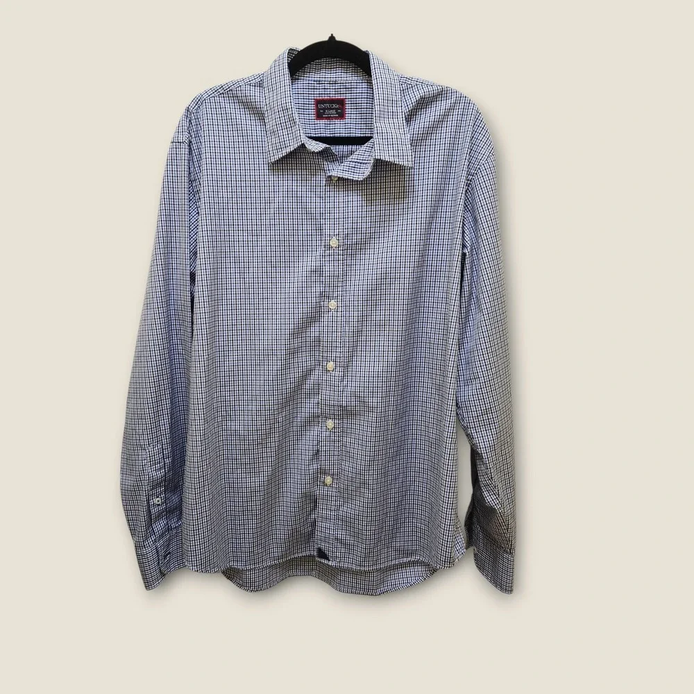 UNTUCKit Mens XLarge Long Sleeve Blue Checkered 100% Cotton‎ Shirt
